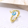 Chic gold-plated evil eye open ring with blue enamel and sparkling pear-shaped zircon - Navy Blue Evil Eye (ZYN-DMR101G-5)