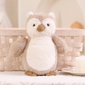 Cute plush owl doll in beige and cream white faux fur with soft fluffy texture - 18cm / Owl