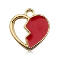 Golden broken heart charm with red enamel detail for necklace and earring DIY - Enamel Heart