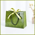 Elegant vintage green gift bag with damask pattern and light green satin bow detail - Small (18x16x10cm) / Green (Green Ribbon)