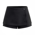 Women's chic black split skort with decorative side buttons and minimalist A-line design - S / Black