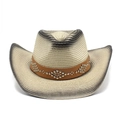 Western style cream straw cowboy hat with gradient spray paint finish and rivet leather band - M (56-58cm) / Grey Gradient (4)