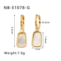 Rectangular gold stainless steel earrings with white shell inlay, size 3.3cm by 1cm - Rectangle Pendant Style (NB-E1078-G) / Gold