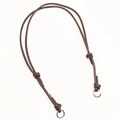 Close-up of adjustable brown leather bag strap with metal ring clasps and polished silver tips - Silver Ring Buckle / Dark Coffee
