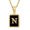 Collar de acero inoxidable chapado en oro 18K con colgante cuadrado esmalte negro letra N - Letra N Dorada (Con Cadena)