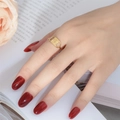 Golden titanium steel geometric open ring with radial pattern on model fingers - Adjustable Open / Geometric Hollow Style (Gold 1)