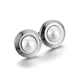 Gemelli rotondi in acciaio inossidabile argento con eleganti perle bianche - Orecchini a Bottone con Perla Rotonda (KE56622-Z) / Color Acciaio