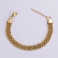 Elegante pulsera multicapa de acero de titanio dorado con cierre ajustable para mujer - Dorado