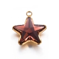 Star-shaped gold-plated stainless steel pendant with a brown faceted glass center charm - Brown