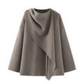 Capa poncho de punto para mujer en color café con diseño asimétrico moderno y elegante - S / Caqui