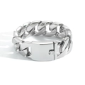 Polished silver stainless steel Cuban link bracelet for men with wide flat clasp design - 25mm Steel Color / 8.5 inch (21.5cm)