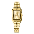 Luxury gold rectangular quartz watch with stainless steel strap and sunray dial - Women's Two-Tone (VA-2522-SAN)
