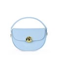 Light blue faux leather half-moon handbag with elegant gold spherical metal clasp - Light Blue