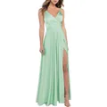 Robe de soirée élégante en satin vert menthe avec bretelles et fente haute à la jambe - US 14 / Haut Et Bas / Vert clair