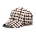 Detail of classic houndstooth baseball cap featuring sparkling gold star embroidery - Black White Star Houndstooth (D)