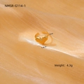 Macro shot of gold heart ring with size measurements and weight on soft peach fabric - 3D Faceted Gold Heart Ring (NMSR-G114-1)