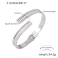 Silver titanium steel cuff bracelet featuring geometric Czech diamond inlay with hinge closure - Z156-Geometric Rectangle Zirconia-Steel Color