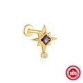 S925 sterling silver gold star stud earring with purple gem and clear crystal drop - #6 Gold - Single - Four-Point Star Purple Gemstone
