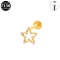 F136 Titanium internal threaded star labret with gold finish and cubic zirconia - Star Shape Style (G23LAI074-G)