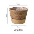Large hand-woven seagrass planter basket with two-tone natural finish, 20cm diameter - Large / Khaki Base