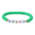 Green polymer clay beaded bracelet with gold accents and colorful HOLLY letter beads - 012-Colorful HOLLY Letters