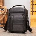 Men's genuine leather crossbody bag in dark brown with litchi texture and adjustable strap - 7457 Coffee