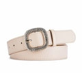 Cintura da donna in pelle beige alla moda con grande fibbia quadrata di strass - Beige