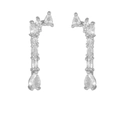 Silver drop earrings with pear-shaped and marquise-cut clear cubic zirconia crystals - Curved Ear Crawler / Silver