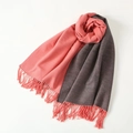 Dual-sided faux rabbit fur scarf in coral pink and dark grey with tassel trim - Rose Red & Gray