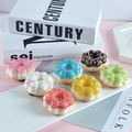 Set of seven colorful artificial PU donuts with sugar sprinkles on a white plate - 7 Pieces/Pack / Set of 7 Assorted Colors