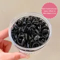 Jar of 500 durable black thickened hair ties with high elasticity and 0.1cm width - 1# Thickened Black (500pcs Jar)