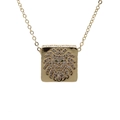 Golden square lion head necklace with zircon pavé mane and emerald green gemstone eyes - Lion Head Necklace