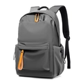 Dark grey waterproof oxford backpack with vibrant orange zippers for outdoor travel - Gray