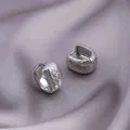 Elegant silver-plated hoop earrings with textured geometric engraving on purple satin - E-088---Platinum