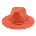 Detail of orange wool felt fedora featuring a luxury snake pattern band with crystals - Orange (Snake Pattern)