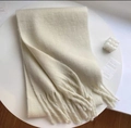 Thick knit mohair scarf in cream white with dense fringes for a warm winter look - Pale Yellow