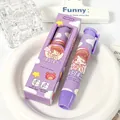 Borrador retráctil morado con personaje de dibujos animados y diseño de postres - Chica Dulce