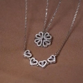 Detail of magnetic folding clover necklace with sparkling crystals and silver chain - Double-wear Clover Necklace / Silver