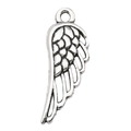 Antique silver angel wing pendant with detailed feather texture and openwork design - Single-sided Wings (10051)