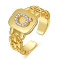 Adjustable gold watch band ring with letter Q pavé crystal detail for women - Letter Q