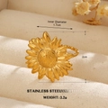 18K gold plated sunflower open ring in stainless steel with daisy floral texture - Twisted Rope Sunflower Open Style (1431) / Gold