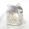 Silver laser-cut star pattern gift box with a light blue ribbon bow for celebrations - Reflective Silver (Style 2)