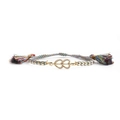 Rainbow woven bracelet with gold double heart zircon charm and tassel details - Gold Heart Arrow with Rainbow Rope