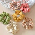 6-pack of vintage chiffon floral and solid hair scrunchies with elegant ribbon bows - Set 2 Spring Color Mixed Floral and Solid Scrunchies Multipack