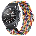 Detail view of colorful braided nylon strap and digital dial on Galaxy Watch - W-Pattern Rainbow