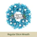 50cm blue Christmas wreath featuring silver ornaments and a Merry Christmas sign - Blue Regular-50cm