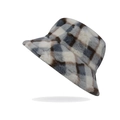Detailed view of the plaid faux fur bucket hat featuring soft winter plush texture - L (58-60cm) / Blue Plaid