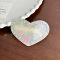 Heart-shaped acetate hair clip with sparkling rhinestones and pearlescent finish - Hair Clip / Iridescent White