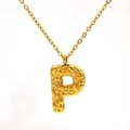 18K gold-plated stainless steel necklace featuring a hammered texture letter P pendant - Gold Letter-P