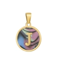 Collier en acier inoxydable plaqué or 18 carats avec pendentif lettre J en émail noir - J-Coquille Multicolore